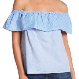 Lucky Brand Off Shoulder Boho Stripe Ruffled Top